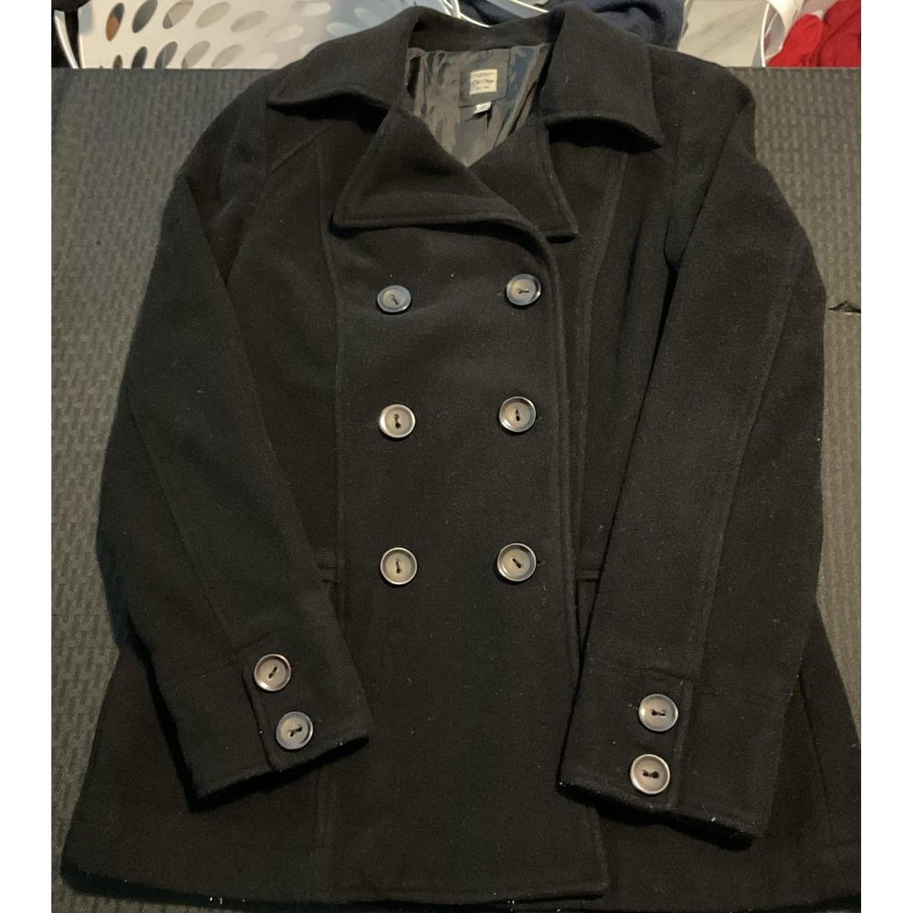 Old Navy Coat Womens Small Black Wool Pea Coat Double Breasted Lined Pockets